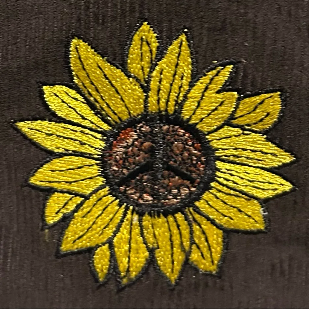 Sunflower Aztec Print Peace Sign Corduroy Boho Bag Brown - Image 5