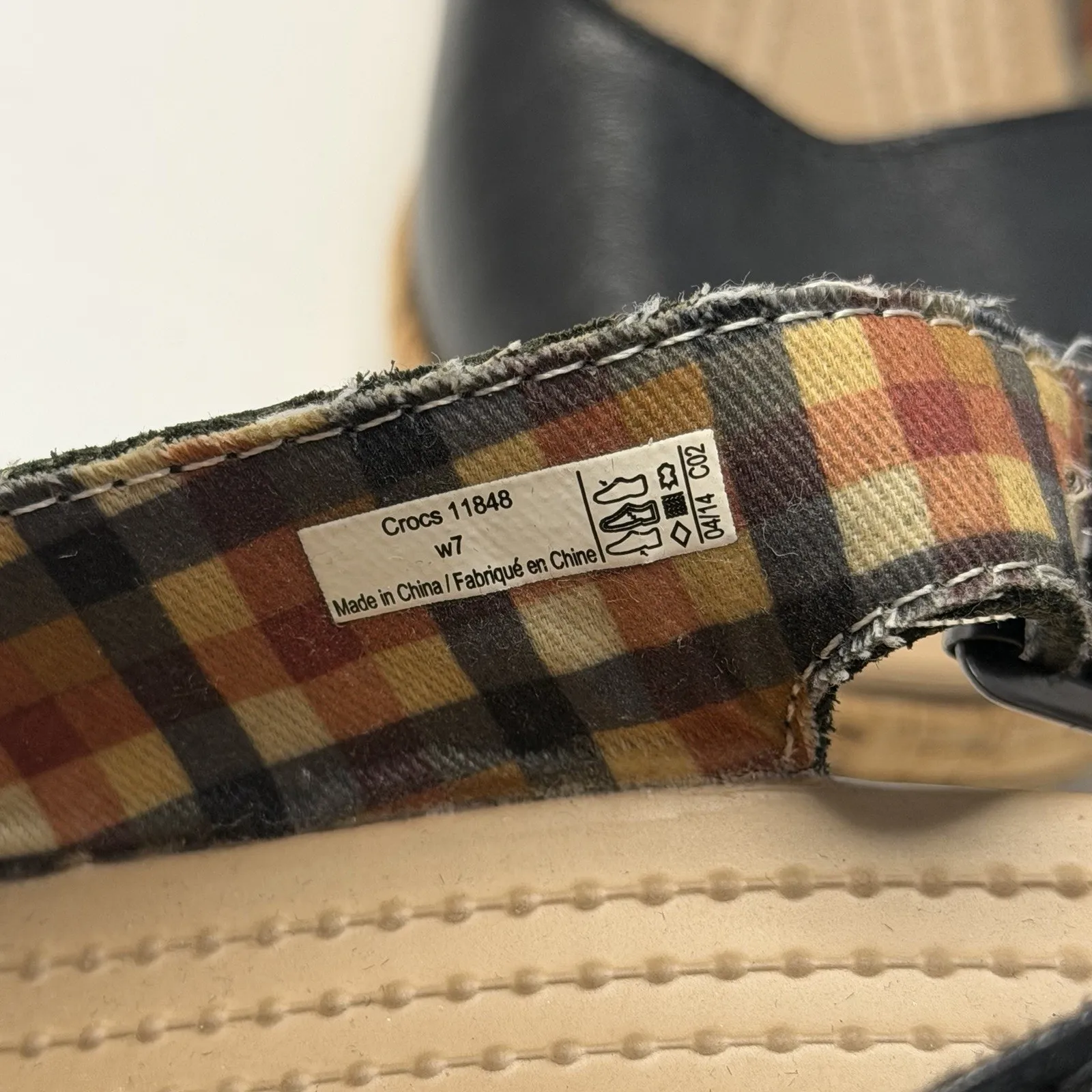 Crocs Womens A-Leigh Sandal Size 7 Black Leather Cork Wedge Heel Slingback Shoe - Image 7