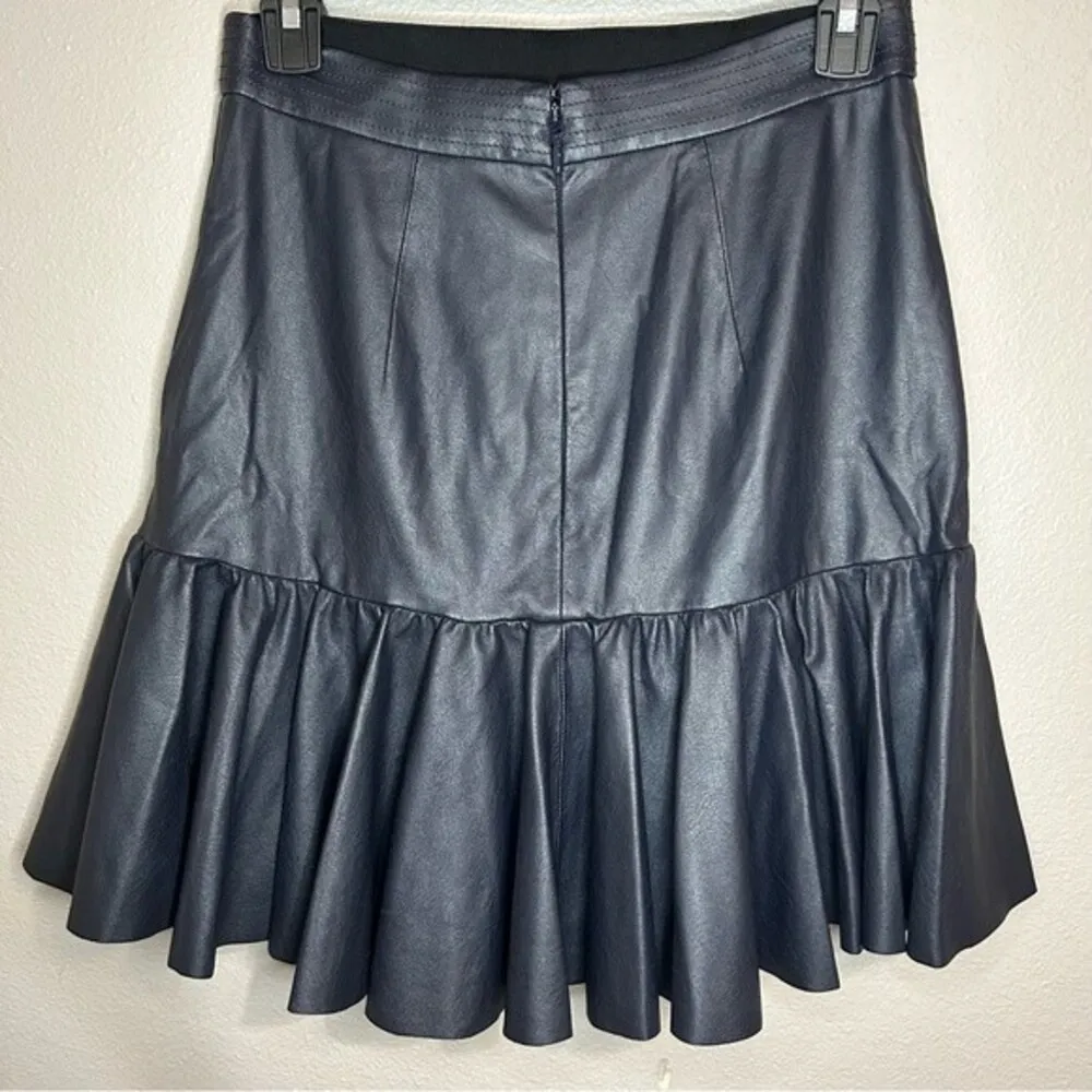 Rebecca Taylor blue vegan faux leather ruffle mini skirt women's size small 6 - Image 5