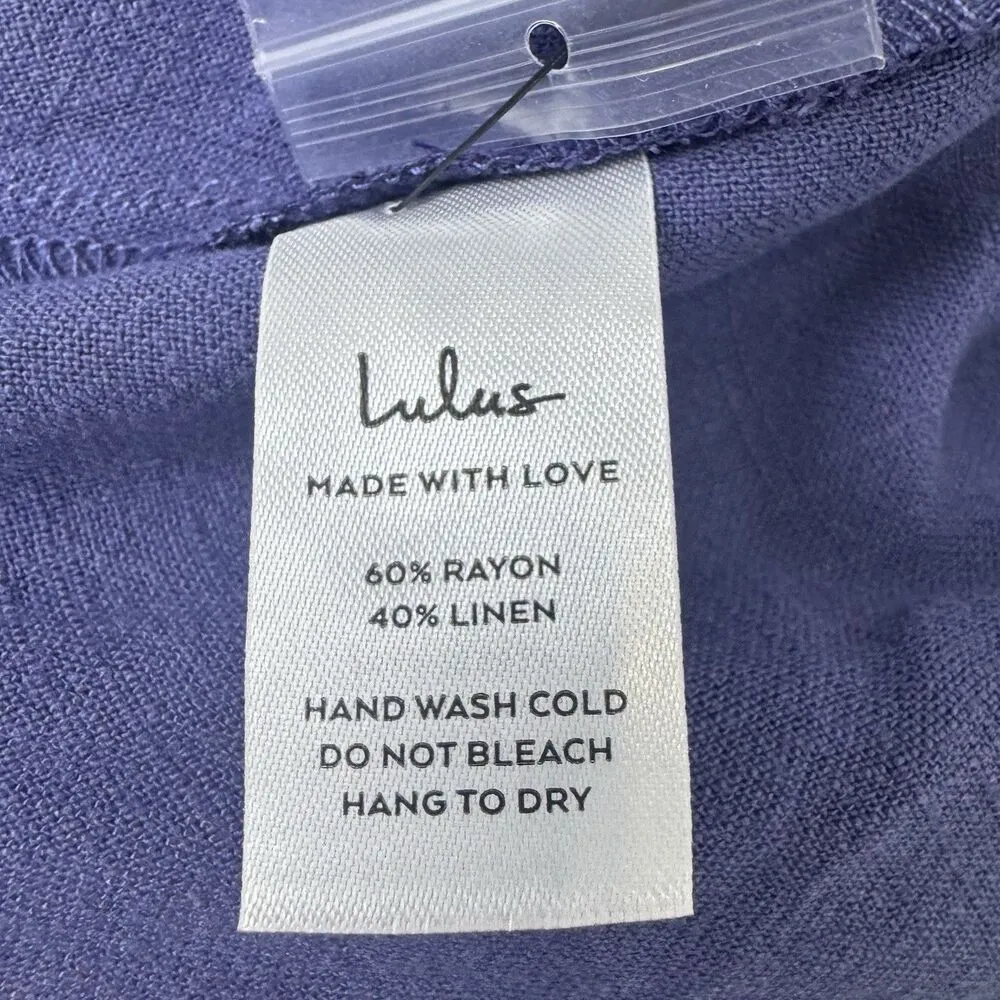 Lulus Linen Blend Wide-Leg Trouser Pants Size M Dark Blue Lagenlook Old Money - Image 10