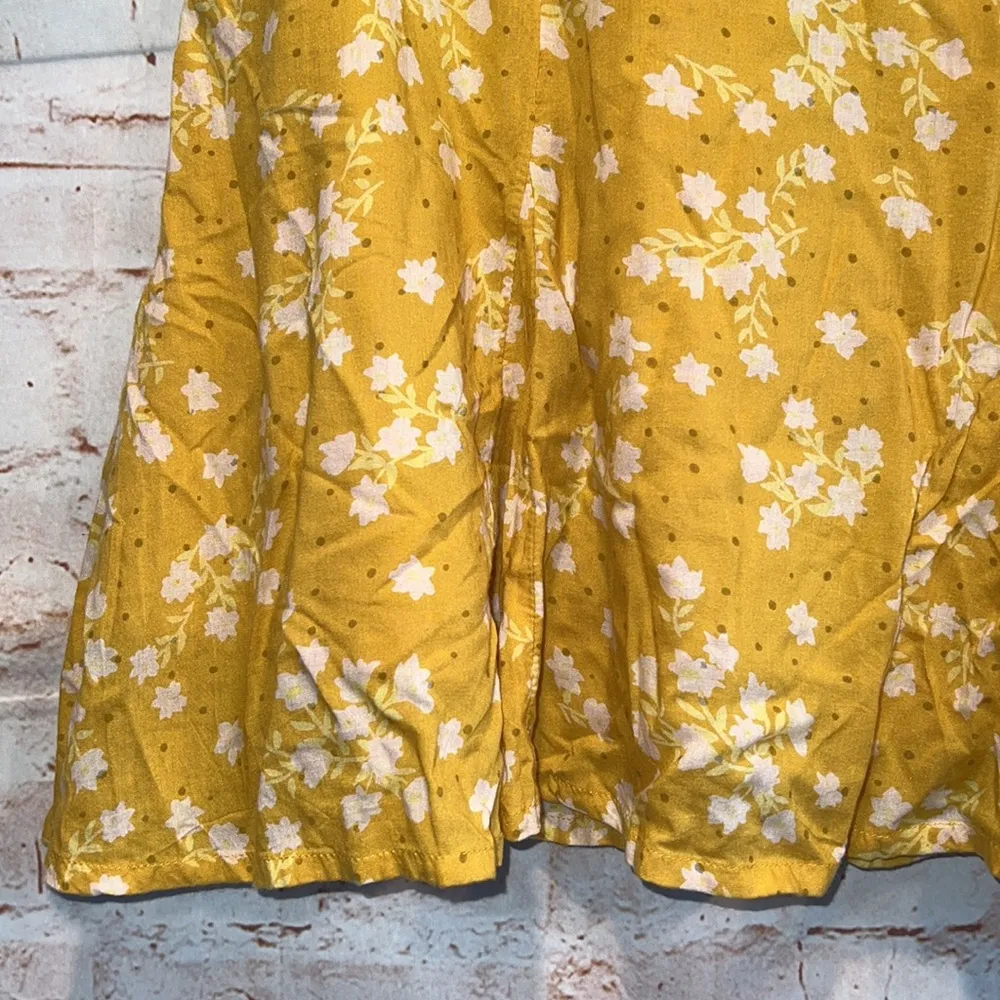 Billabong yellow skirt swing lined Large floral mini side zipper brass logo boho - Image 2