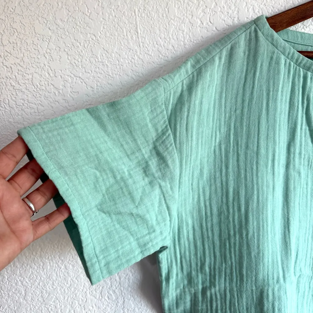 Eileen Fisher Womens Blouse Shirt Mint Green Twisted Gauze Cotton Size Medium - Image 6