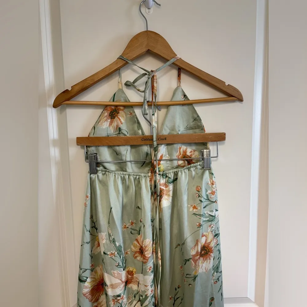 Sweet Lemon Dress Women's Small Sage Floral Sweet Visionaries Halter Open Back Green - Image 5