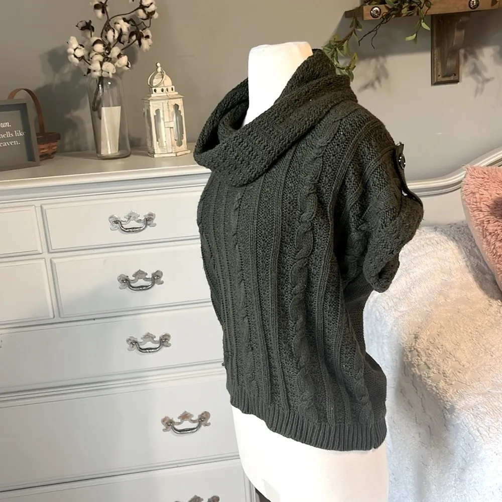Sweater Cowl Neck Dark Green Acrylic Cable Knit - Image 4