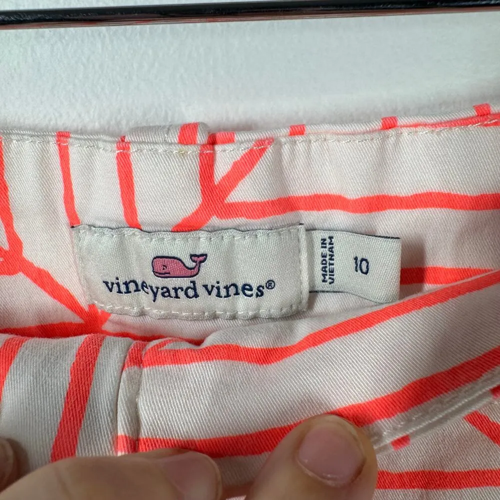 Vineyard Vines Shorts Women 10 White Orange Canopy Geo Every Day Preppy Spring - Image 4