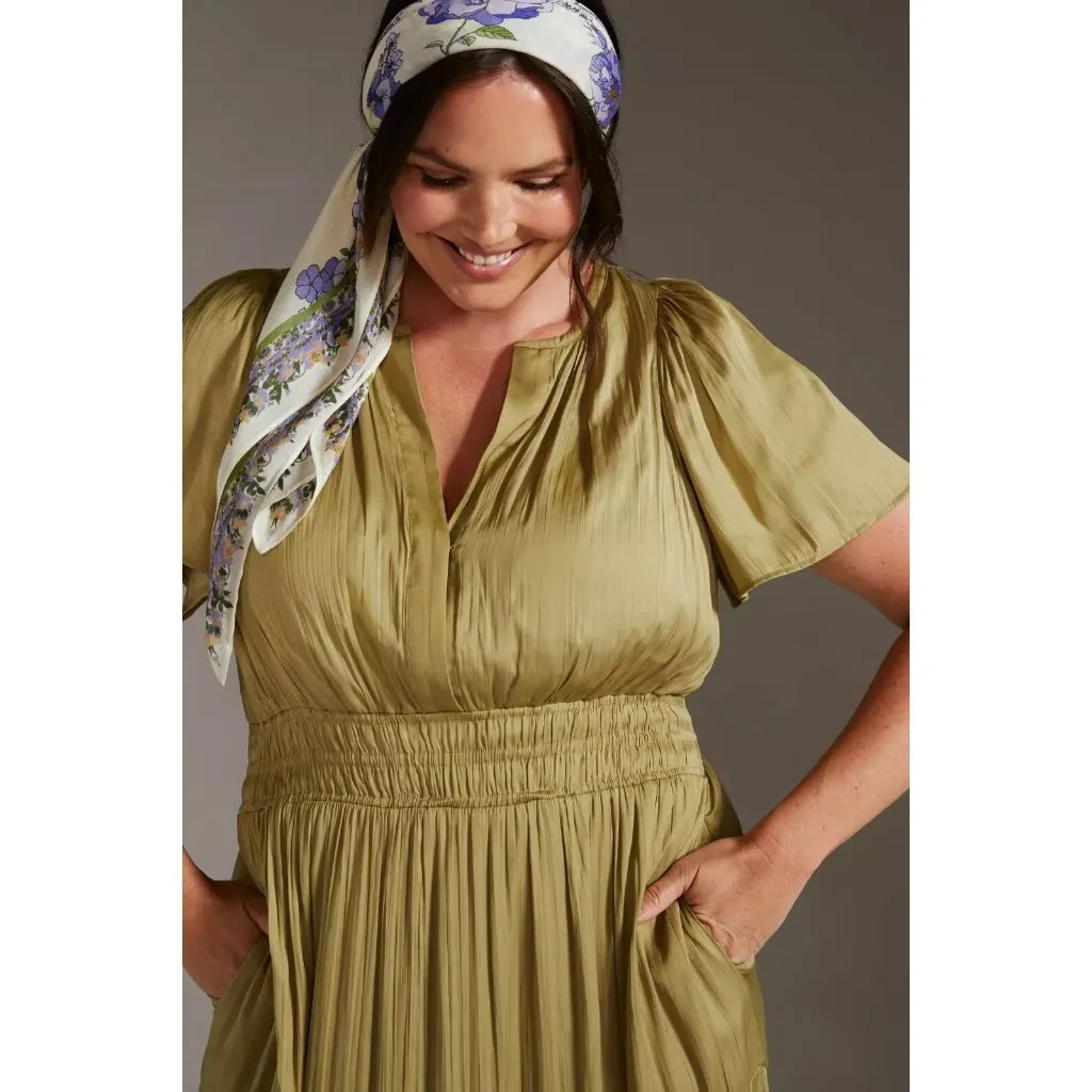 NWT by Anthropologie The Somerset Maxi in Green Lumensilk Satin Edition Dress L - Image 2