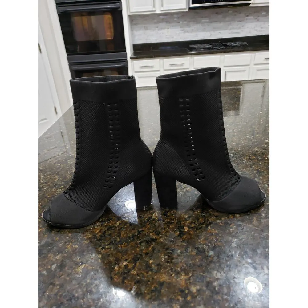 Hot Kiss Ankle Booties Women's 7.5 Black Perforated Design Open Toe High Heel - Image 7