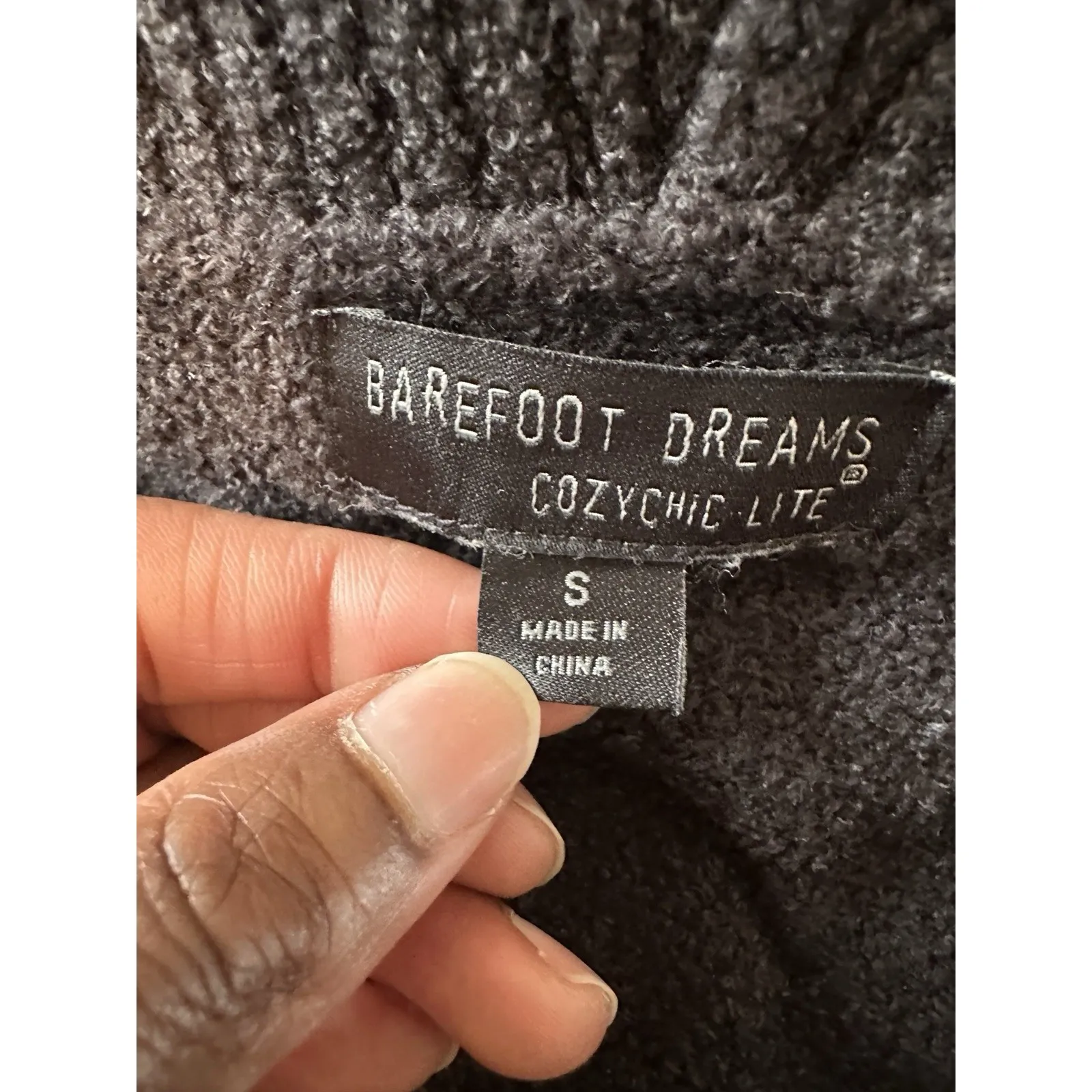 Barefoot Dreams CozyChic Lite Knit Black Zip‎ Up Sweater Hoodie Size Small - Image 5