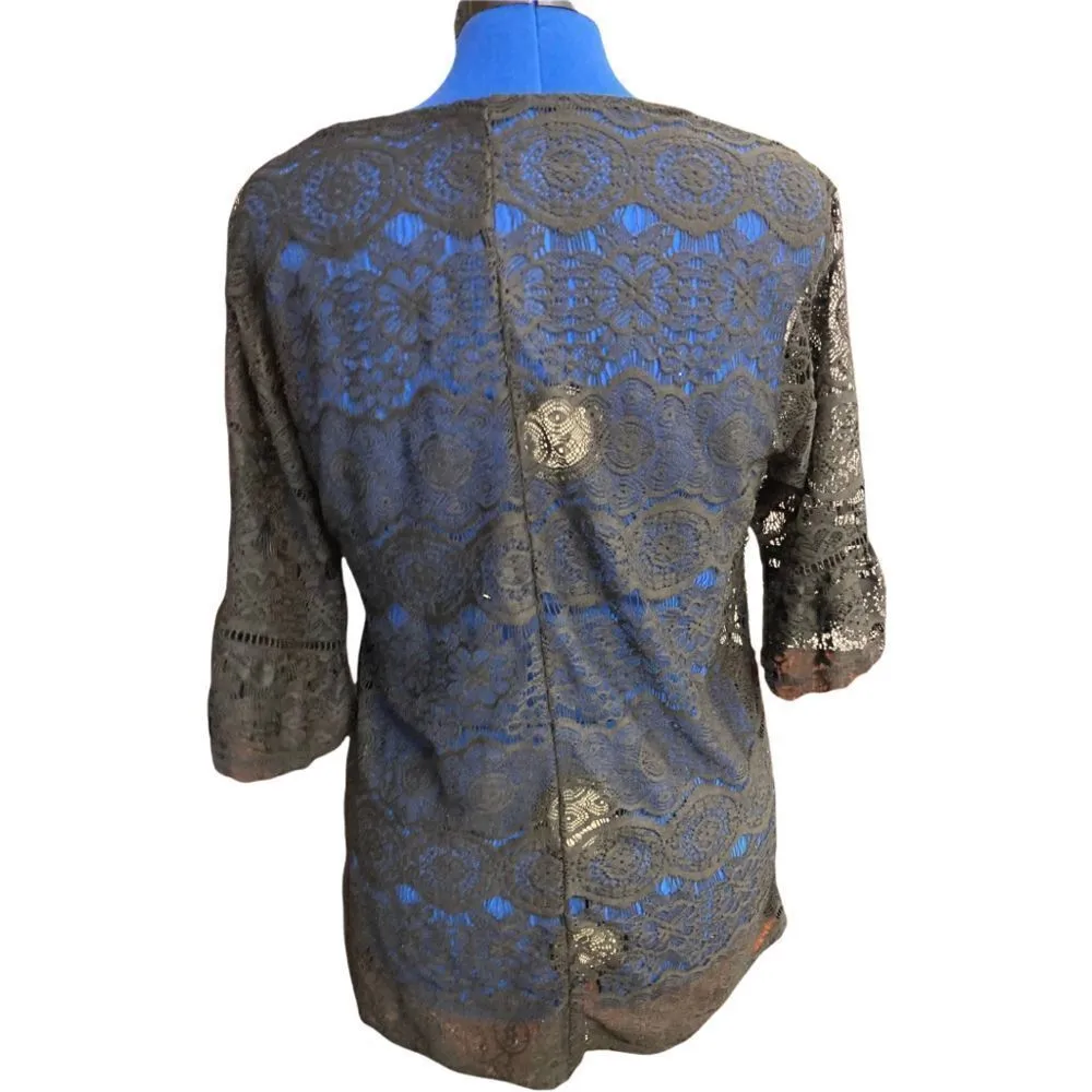Black Lace Kaftan/Vest, Ruffle Sleeves, Sheer Size L - Image 3