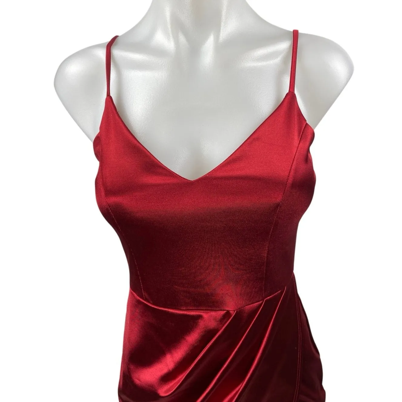 Lulus Red Silk Satin Sleeveless Cami Camisole Tank Drape Sheath Mini Dress Sz S - Image 4