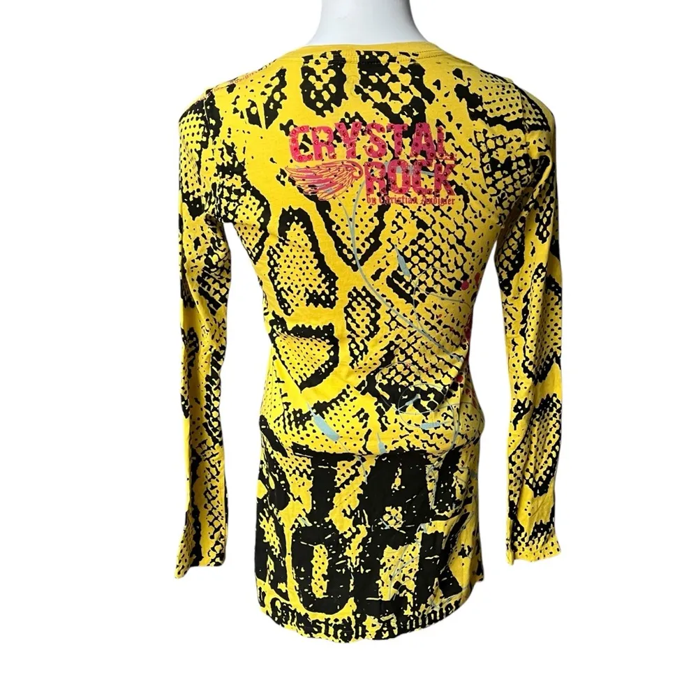 NWT, Crystal Rock By Christian Audigier Long Sleeve Shirt Limited Edition Sz S Yellow - Image 4