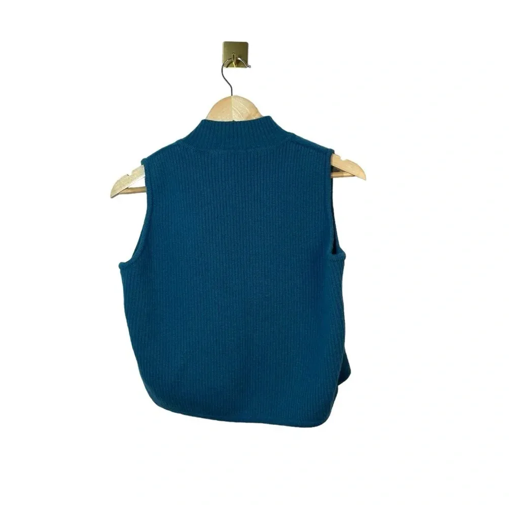 VINTAGE Karen Scott 100% Wool Zip Up Vest in Teal Size M - Image 4