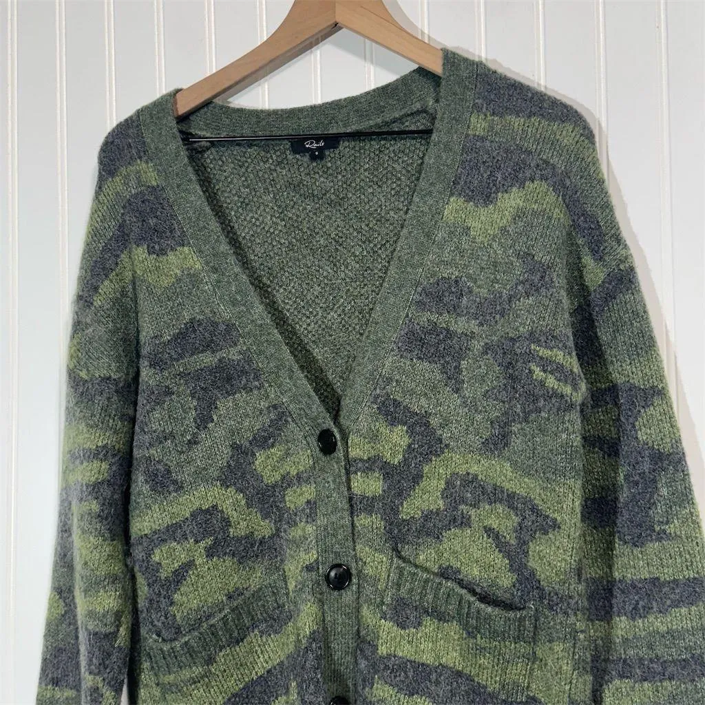 Rails Runi Green Camo Alpaca Wool Blend Cardigan Sweater Small Grunge Cozy - Image 2