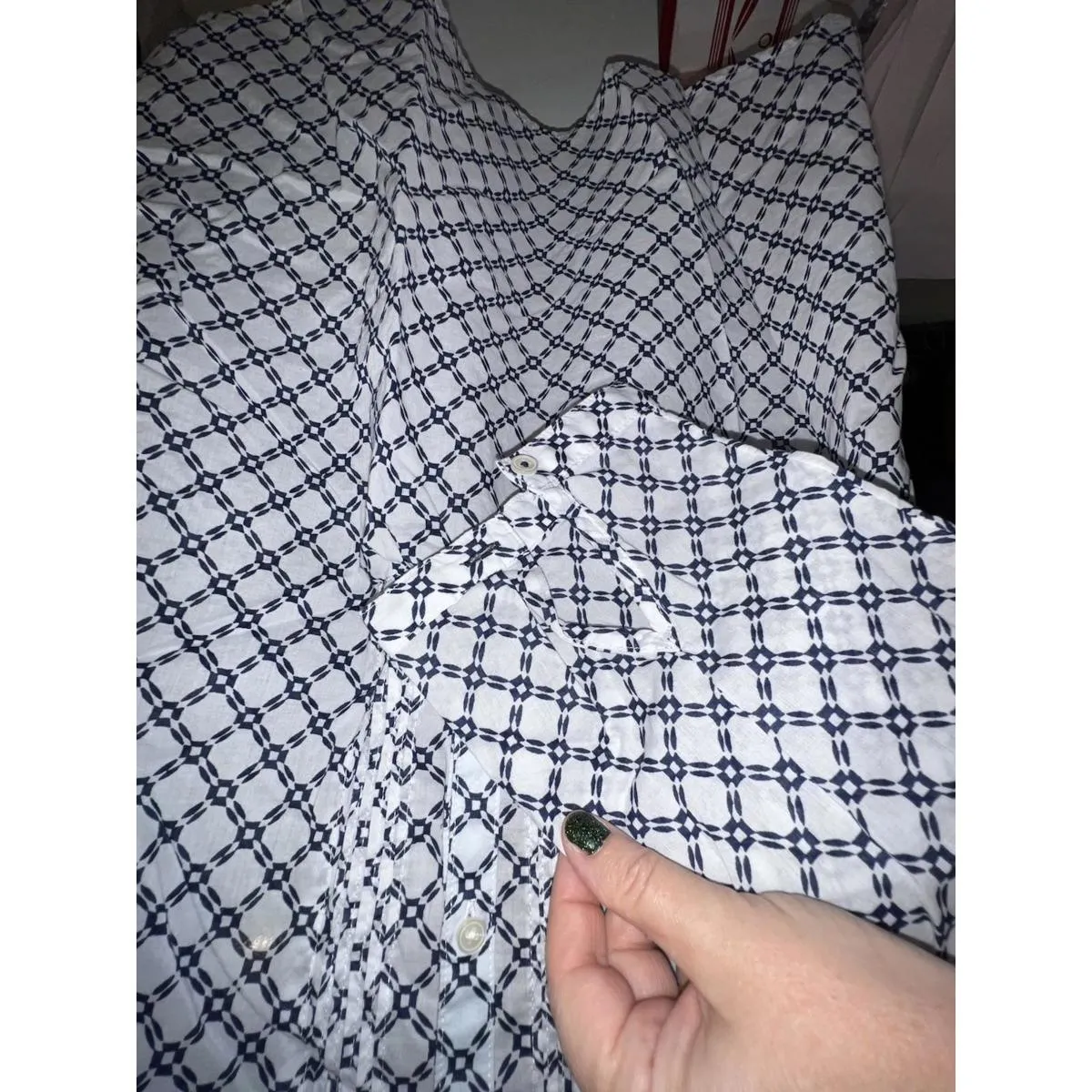 Talbots Petite Navy White Geometric Cotton Blouse 3/4 Sleeve Tunic Women's XLP - Image 7