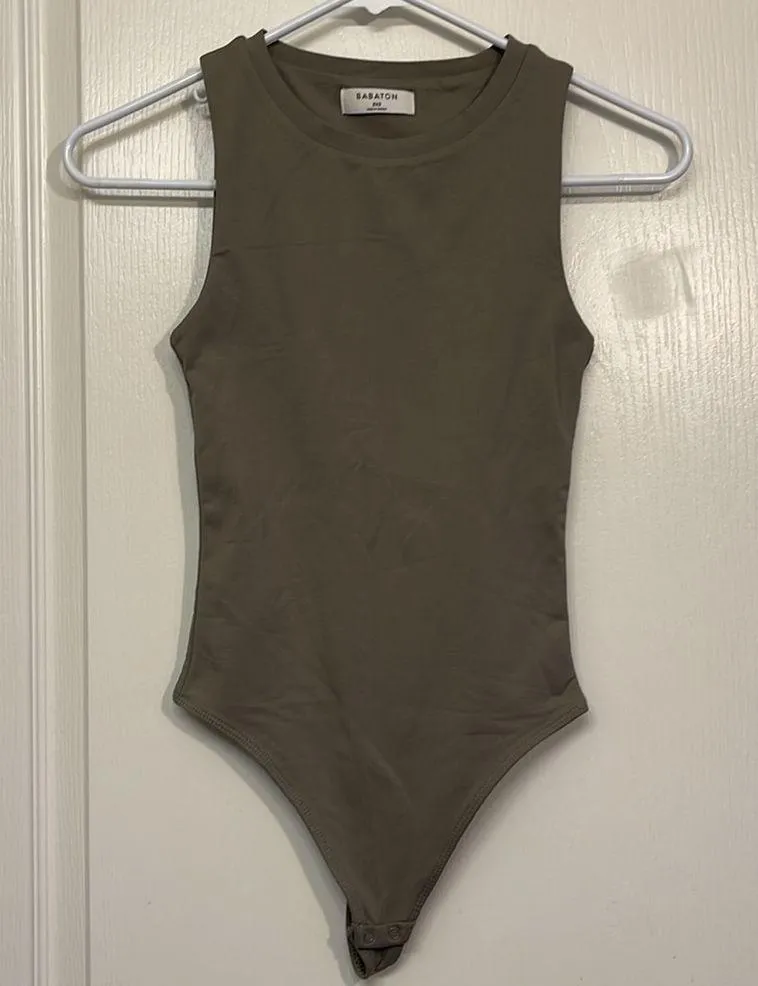 Aritzia Babaton Taupe Contour 90s Bodysuit High-Crewneck Bodysuit Size 2XS #7670 - Image 2