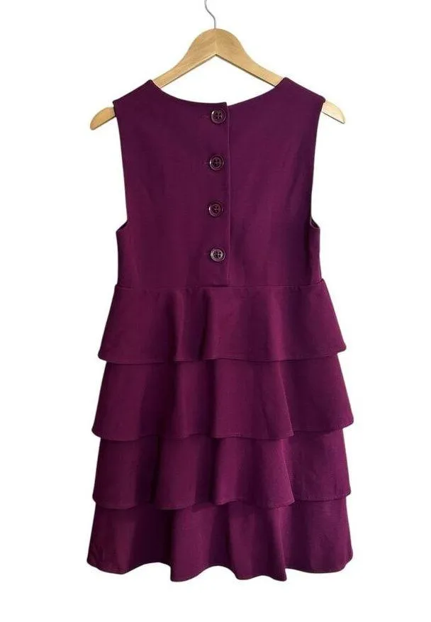 THEORY Cupid Prosema Selma Tiered Ruffle Skirt Button Back Tank Plum Dress Small - Image 8