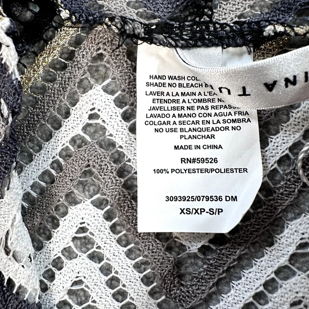 Trina Turk Coverup Poncho Crochet Hooded Womens Size XS/S Gold/Gray/White - Image 4