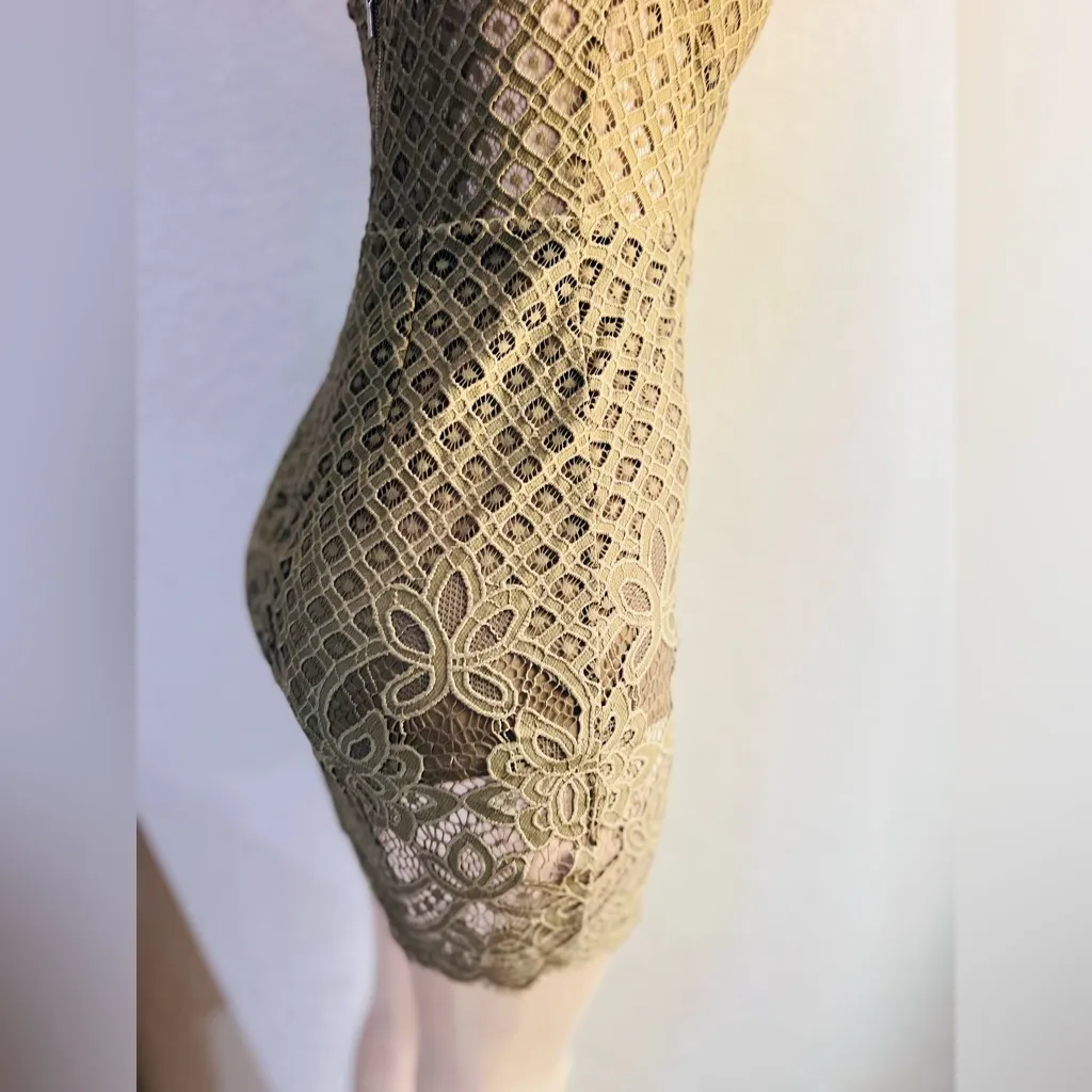 Bebe Olive Green Lace Dress Size 2 shorts under dress - Image 7