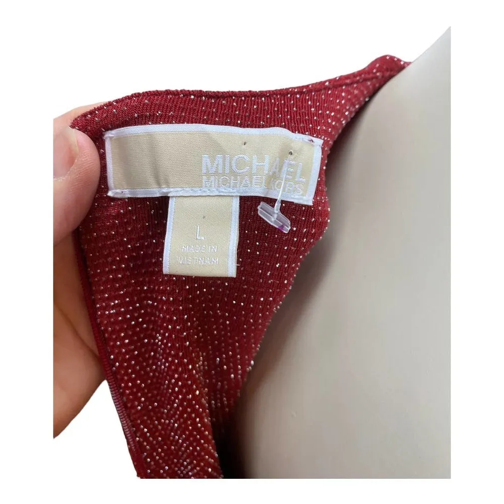 MICHAEL Michael Kors Top LARGE Red Crisscross Neck Metallic Holiday Sleeveless - Image 8