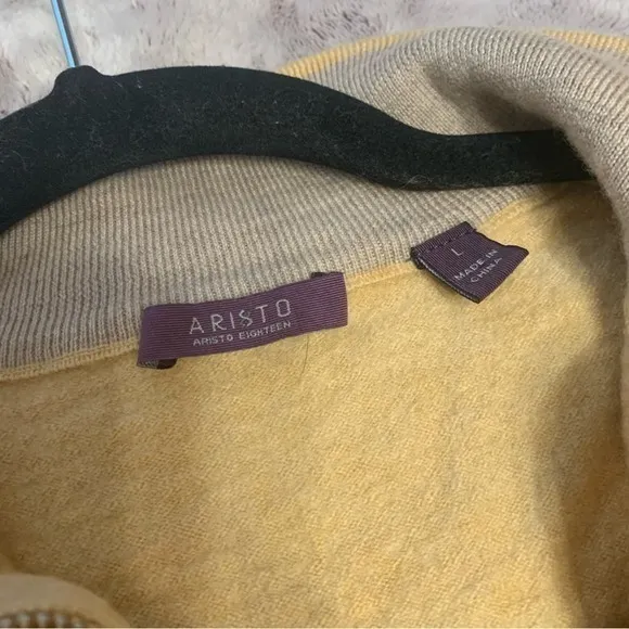 Aristo Eighteen Merino Wool Cropped Quarter Zip Pullover Sweater Yellow - Image 3