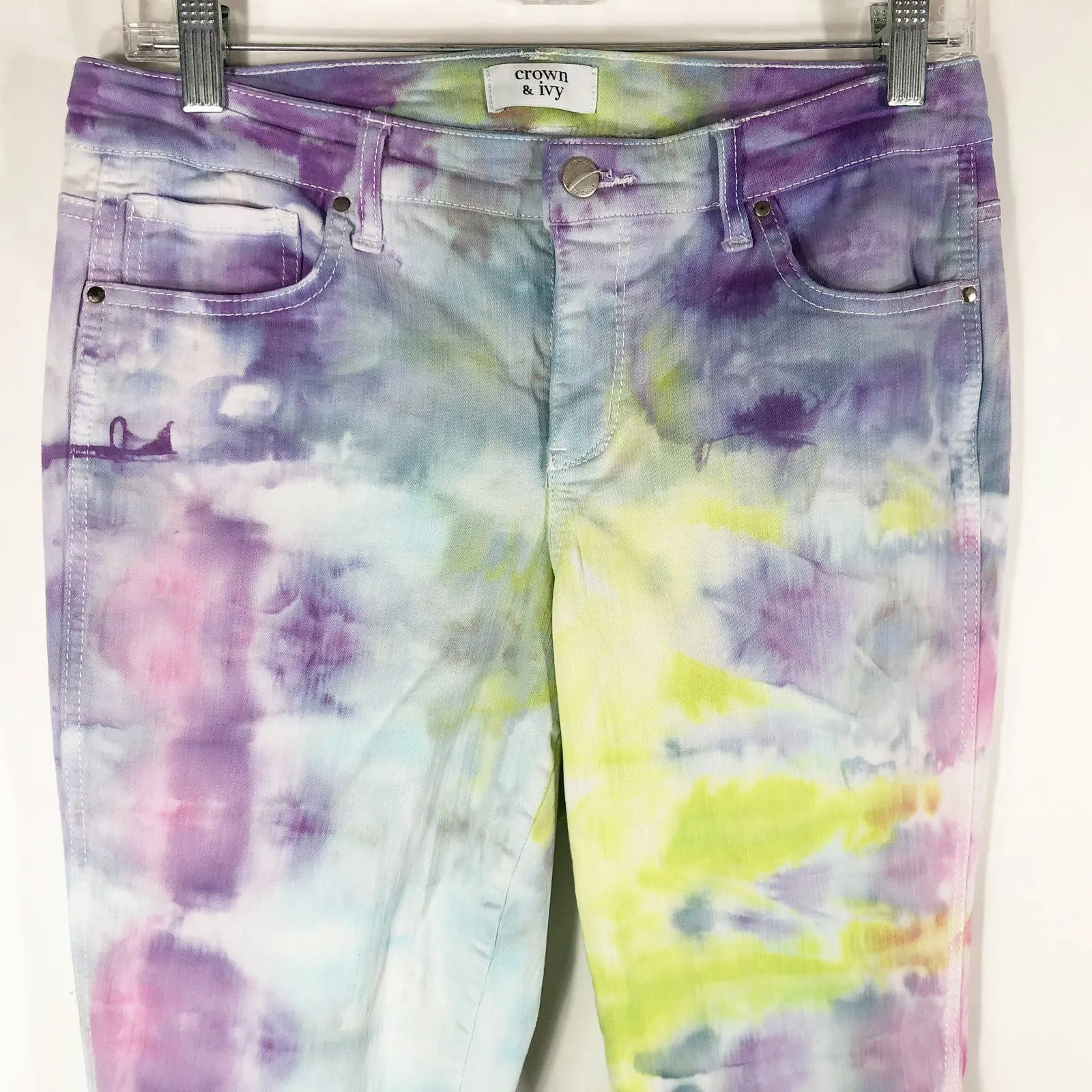 Crown Ivy Size‎ 6 Pants Bada Boom Tie Dye Handmade Blue Pink Green Tie Hem 222 - Image 3
