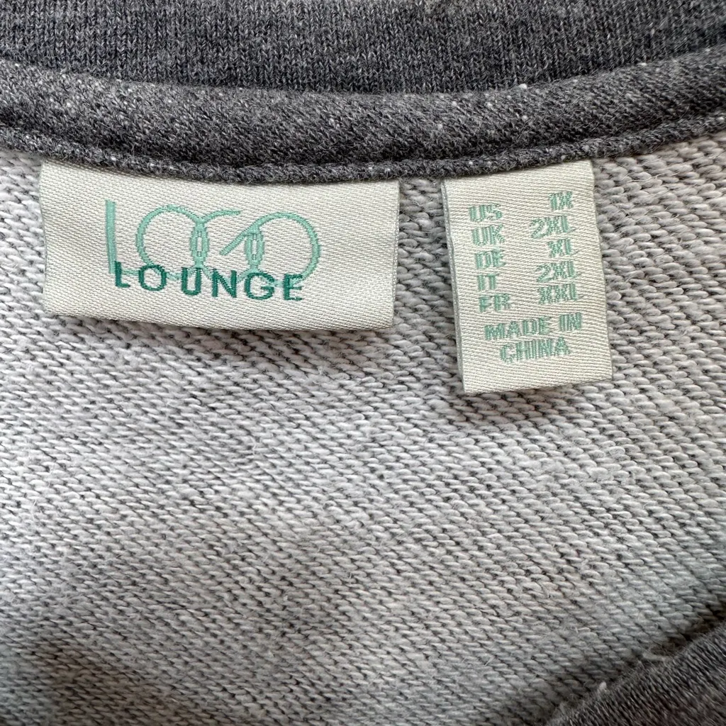 LOGO Lounge French Terry Tunic Top Boho Patchwork Floral Trim Gray Colorway - Image 5