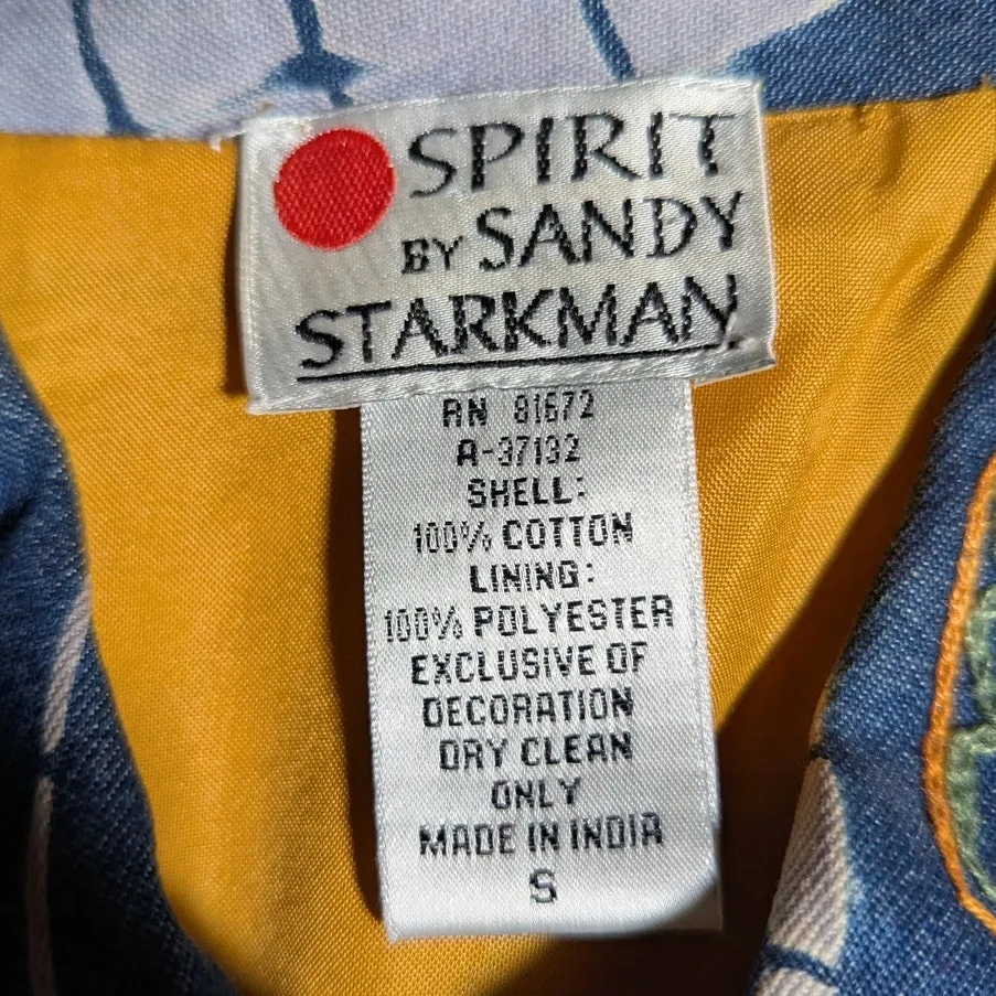 Vtg 1990s Spirit by Sandy Starkman Tie Dye Denim Elephant Embroidered Jacket S Blue - Image 3