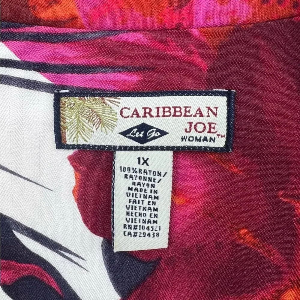 Caribbean Joe pink floral lillies faux wrap side tie short sleeve tropical dress - Image 9