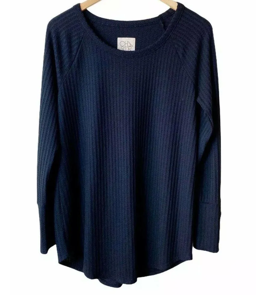 CHASER Black Thermal Waffle Knit Top Button Cuff Long Sleeve Women Large EUC - Image 5