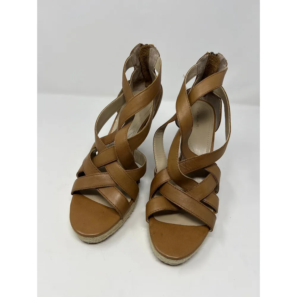 Tahari Women's‎ Strappy Leather Wedge Sandals Brown Sz 9.5 - Image 2