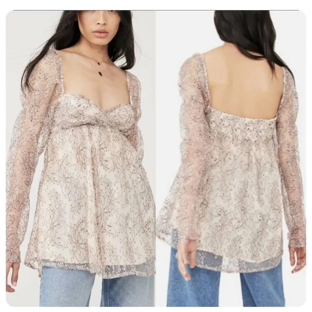 NEW Free People Heavenly Lace Tunic Top/Babydoll Dress Blush Pink Womens Medium - Image 5