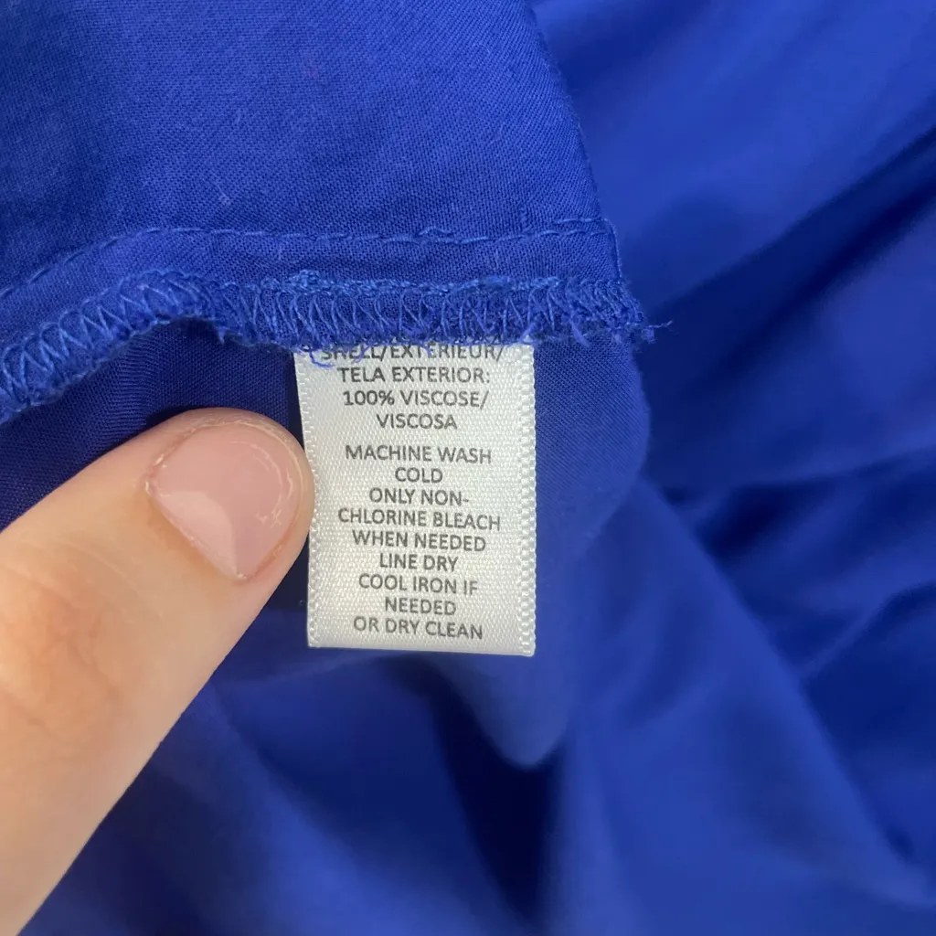 LOFT Cobalt Blue Ruched Long Sleeve Blouse sz Medium - Image 5