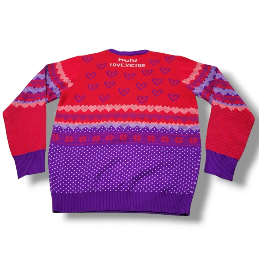 Hulu Sweater Size Medium Love, Victor Hulu Series Knit Sweater Heart Pattern EUC Unisex Sweater - Image 4