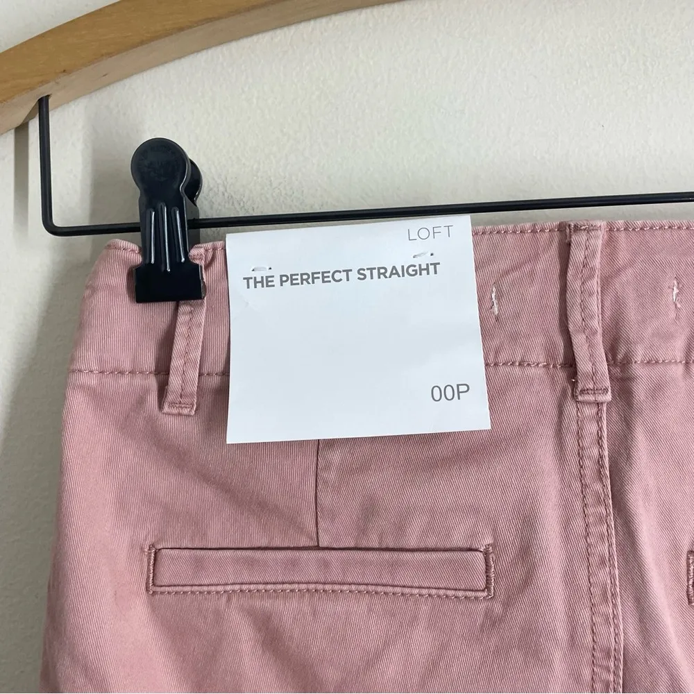 Loft NWT Twill Cotton The Perfect Straight Pants 00 Petite Pink Chino Trousers - Image 12