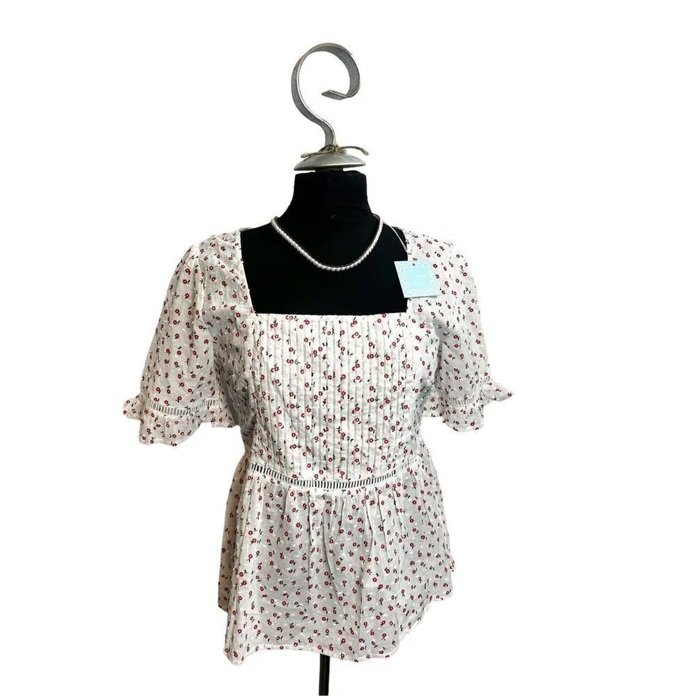 Hayden Los Angeles boutique white & red floral printed baby doll blouse sz L NWT - Image 2