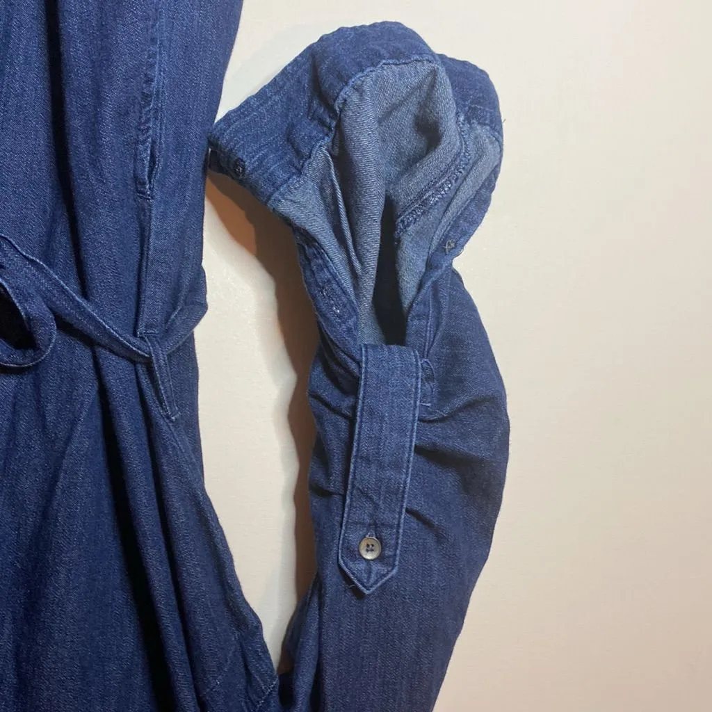 Levi's women's denim long-sleeve shirt dress blue L XL pockets belted jean EUC - Image 3