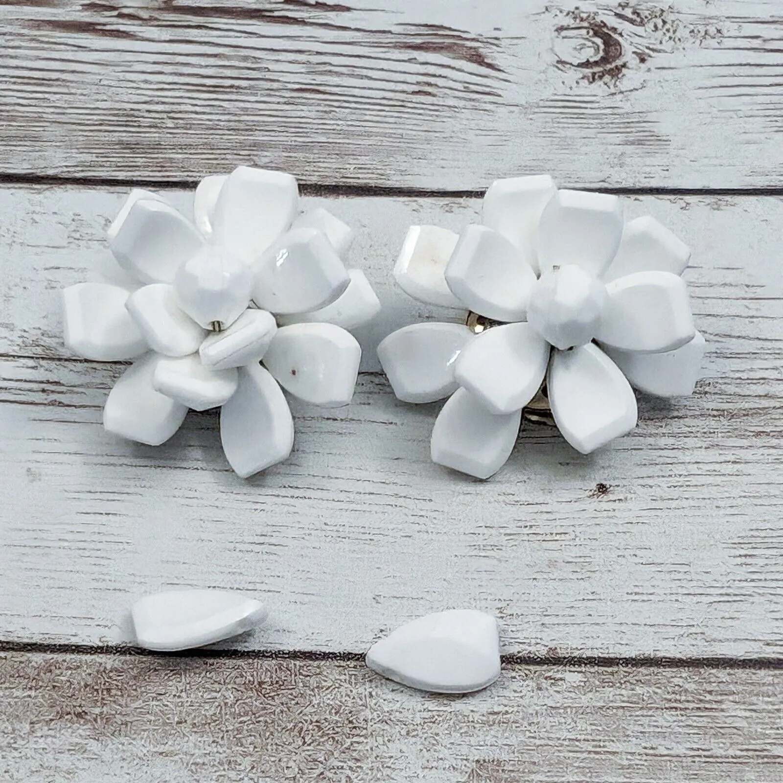 Vintage Clip On Earrings Off White Stamped Hong Kong - Image 2