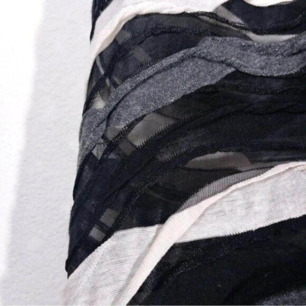 Bronx and Banco x REVOLVE Itza One Shoulder Dress S Black Striped Sheer Braided - Image 10