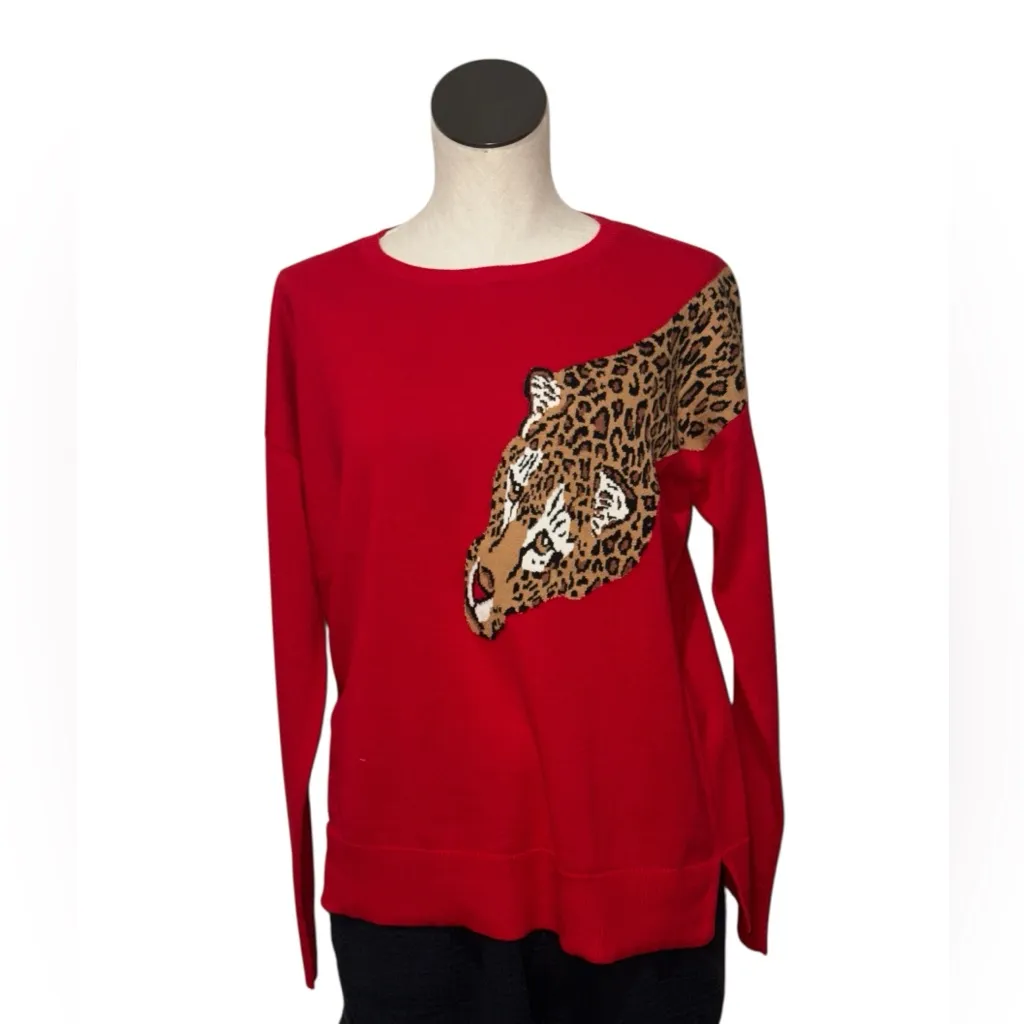NWT BeachLunchLounge Bold Red Leopard Tawny Sweater Long Sleeve Pullover - Image 5