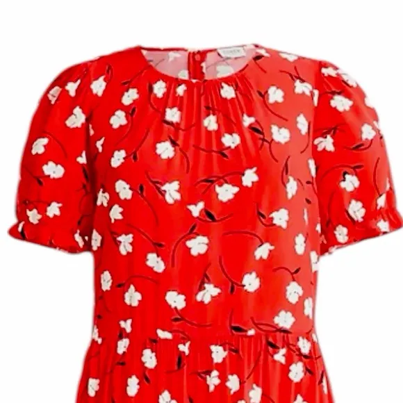 J.Crew Midi Dress Short Puff Sleeve Tiered Red Floral Women’s Size XL New NWT - Image 10