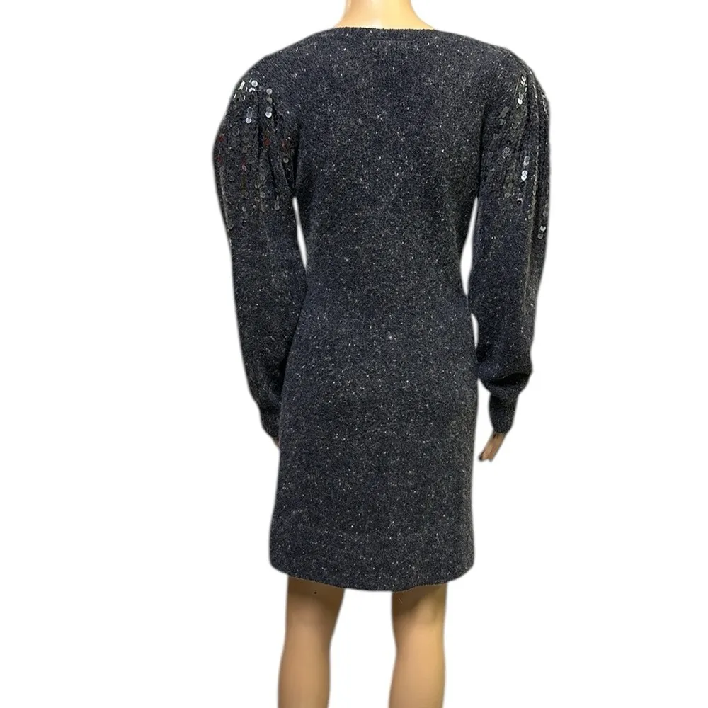 Raoul Angora Silk Vintage 80s Gray Sequin Long Puff Sleeve Knit Sweater Dress S Size undefined - Image 6