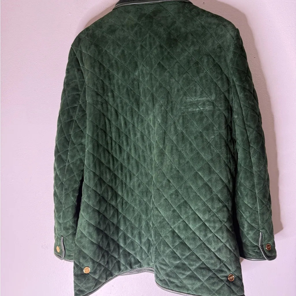 Vintage USA Ralph Lauren Green Quilted Suede Field Jacket Size 10 - Image 2