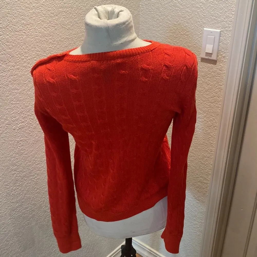 Lauren Ralph Lauren Cable Knit Crew Neck Long Sleeve Sweater Red Stretchy Sz M Size M - Image 4