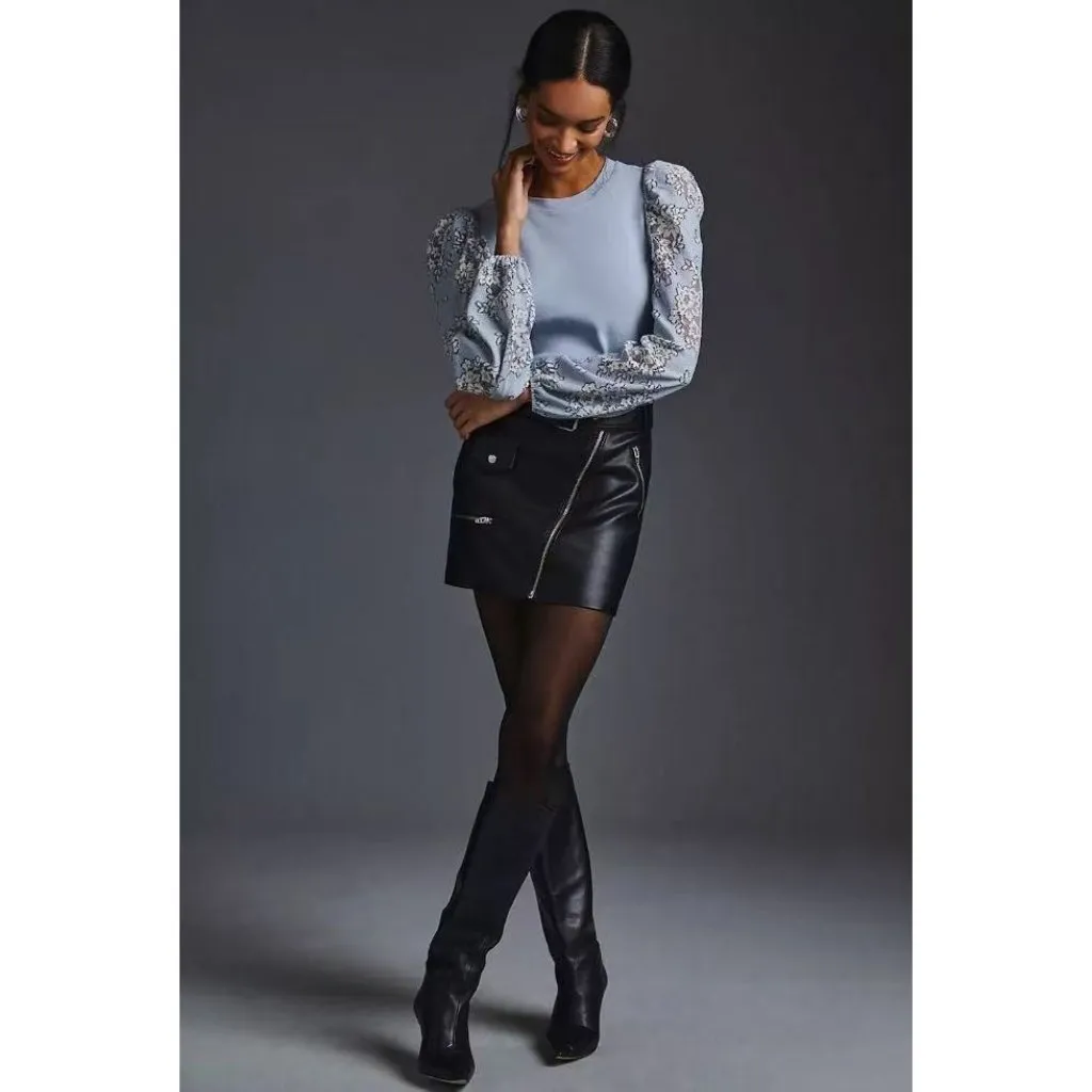 NWOT Anthropologie DOLAN Lace Puff-Sleeve Top Blue Size XL Long sleeve - Image 5