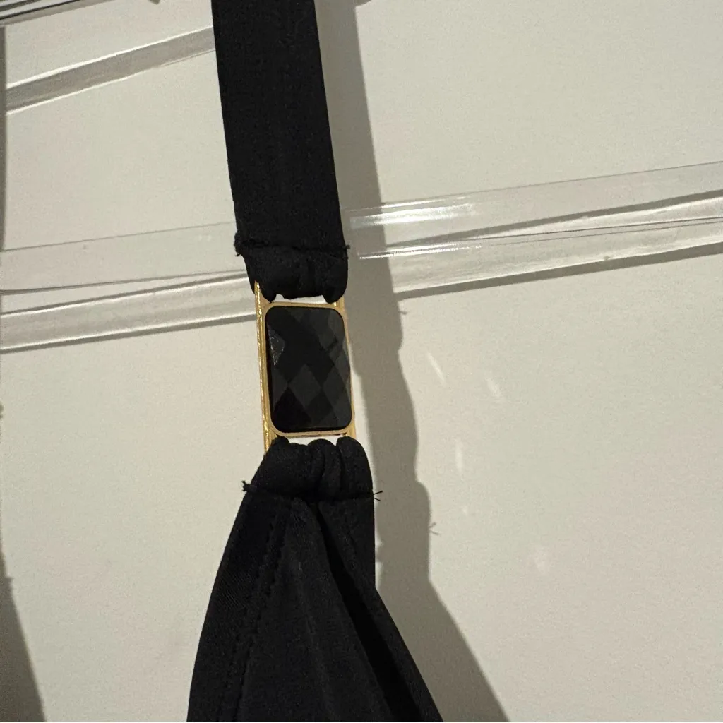 Tropical Escape 1pc Swimsuit dress Runched Front jewel beaded strap black 24w - Image 3