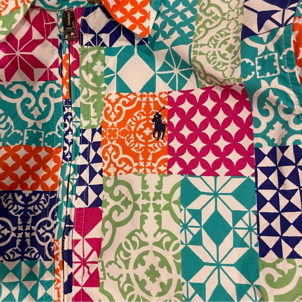 Polo Ralph Lauren quilted pattern cotton lightweight multicolored jacket XS 😍 Pink - Image 7