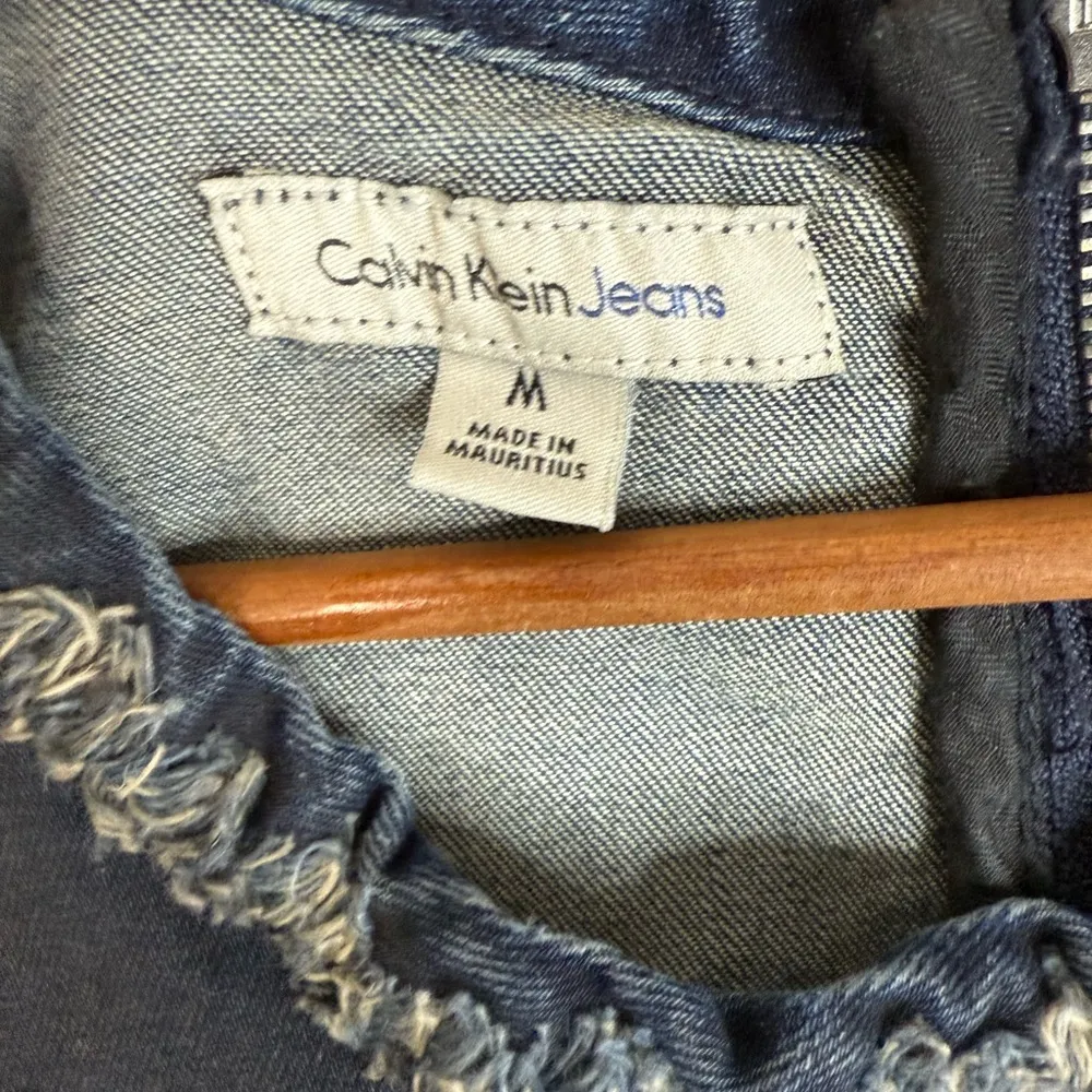 Calvin Klein denim color block vintage women’s sleeveless mini dress M - Image 3