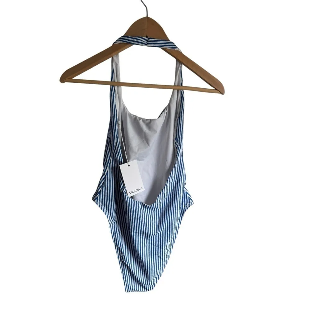Vitamin A‎ Alia One Piece Swimsuit Large Blue and White Stripes - Image 6