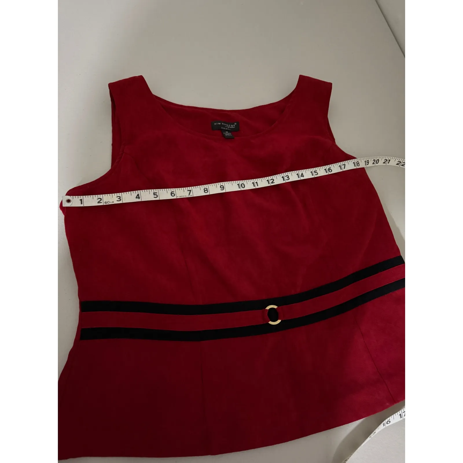 Vtg Women's Red Faux Suede Striped Peplum Style Sleeveless Blouse 16 Old Money - Image 7