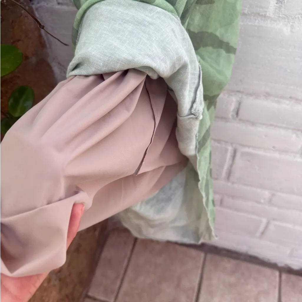 Vix Surya Details Cowl Neck Camo Long Asymmetrical Dress with Gold Hardware Green - Image 9